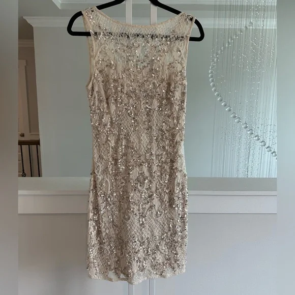 Aidan Mattox Elegant Sequin beaded Dress in Cream Aidan Mattox Elegant Sequin beaded Dress in Cream